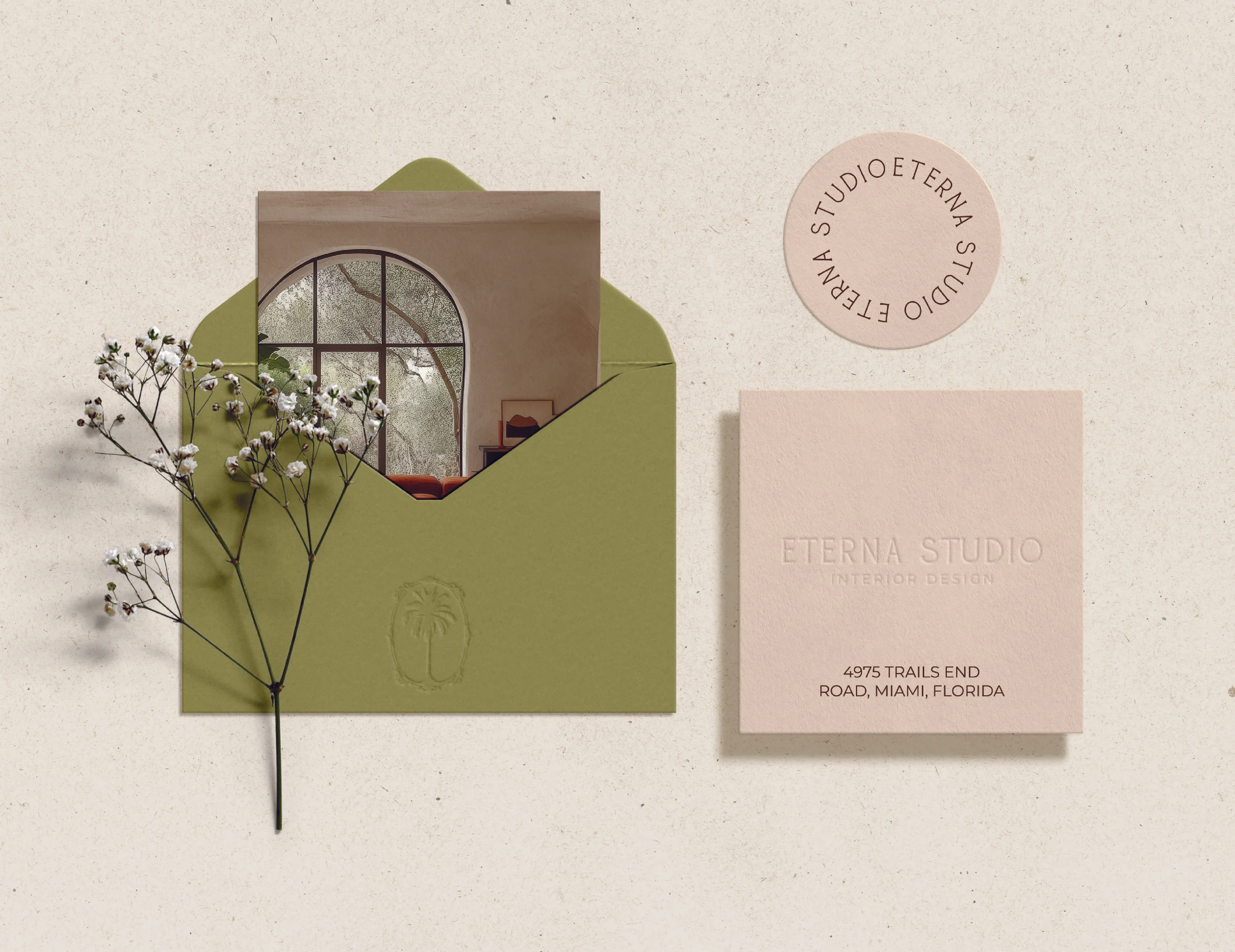 Brand collateral design including business card and stationery for a founder brand